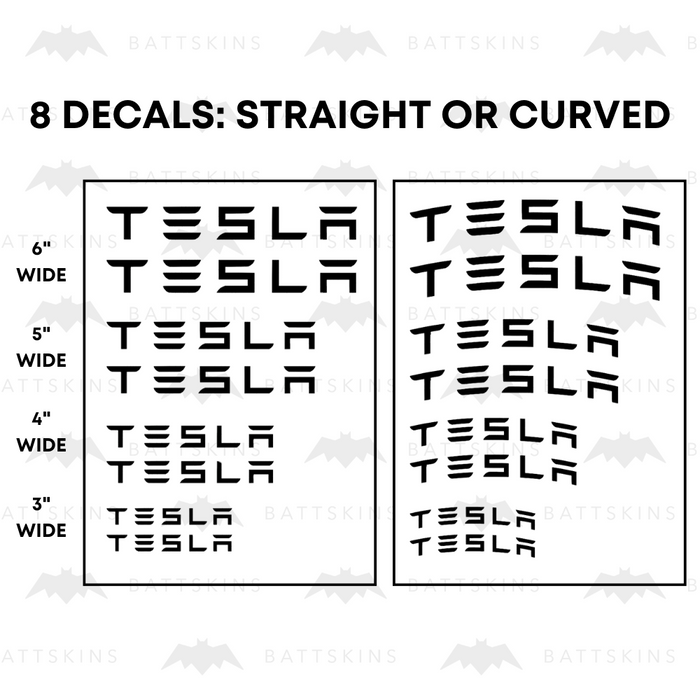 Tesla Caliper Decals | 4 Sets (8 Decals) | Set sizes: 3, 4, 5, & 6"