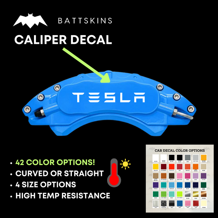Tesla Caliper Decals | 4 Sets (8 Decals) | Set sizes: 3, 4, 5, & 6"