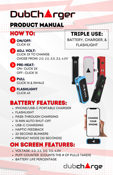 The DubCharger - Portable Charger / Flash Light / 510 Thread Battery