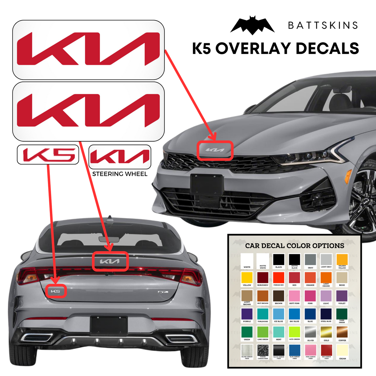 KIA K5 2022+ Overlay Decals | K5 Logo 4 Decals — BattSkins