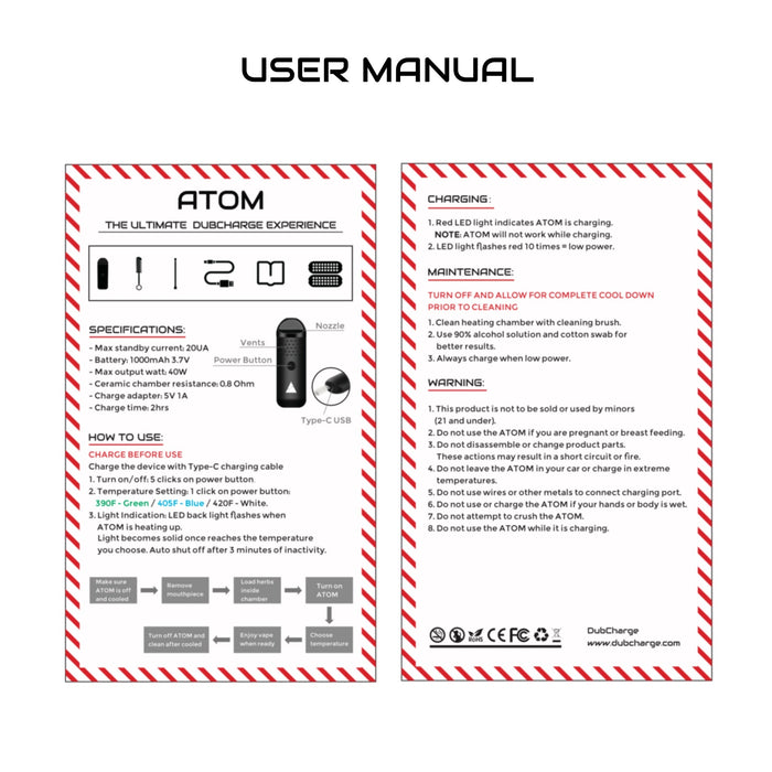 DubCharge Atom Dry Herb Vaporizer Kit - Discreet and Portable Device